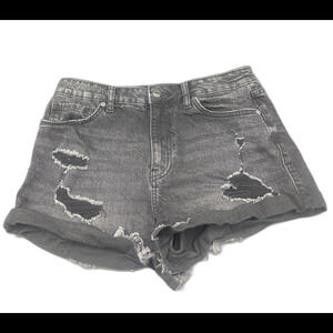 Womens Eunina KARA  Super High Rise Distressed Denim BLACK Shorts Size Med